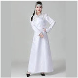 Traditional Mongolian Ethnic Women's Dress in white, showcasing cultural heritage with elegant design.
