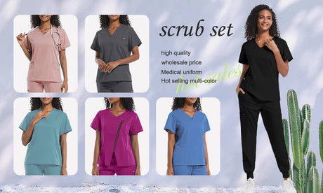 Unisex nurse surgical scrub suit jogger set in multiple colors, high quality medical uniforms for healthcare workers.