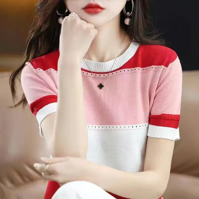 Women Ice Silk Knit T-Shirt
