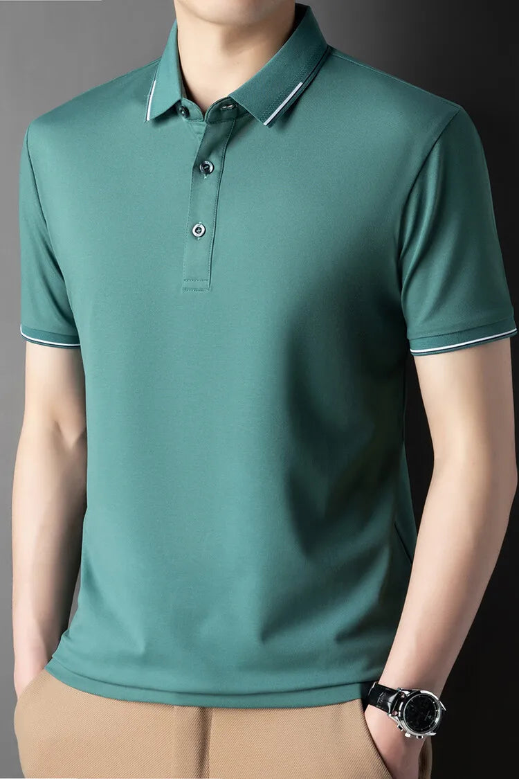 Men Luxury Silk Cotton Polo Shirt