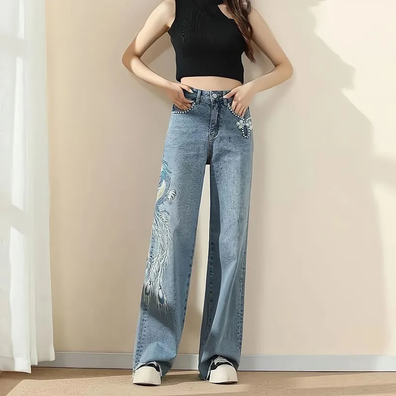 FlexCharm™ – Embroidered Loose Fit Jeans (Light Blue, S-XXXL Sizing)