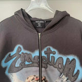Men Rhinestone Zipper Hoodie