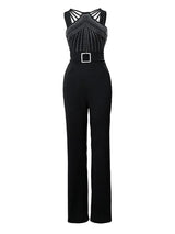 GlimmaStrap™ – Multi-Strap Rhinestone Jumpsuit (Black, Glamorous & Eye-Catching)