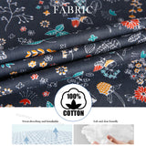 Close-up of 100% cotton fabric showcasing breathable and sweat-absorbing qualities, featuring colorful floral print.