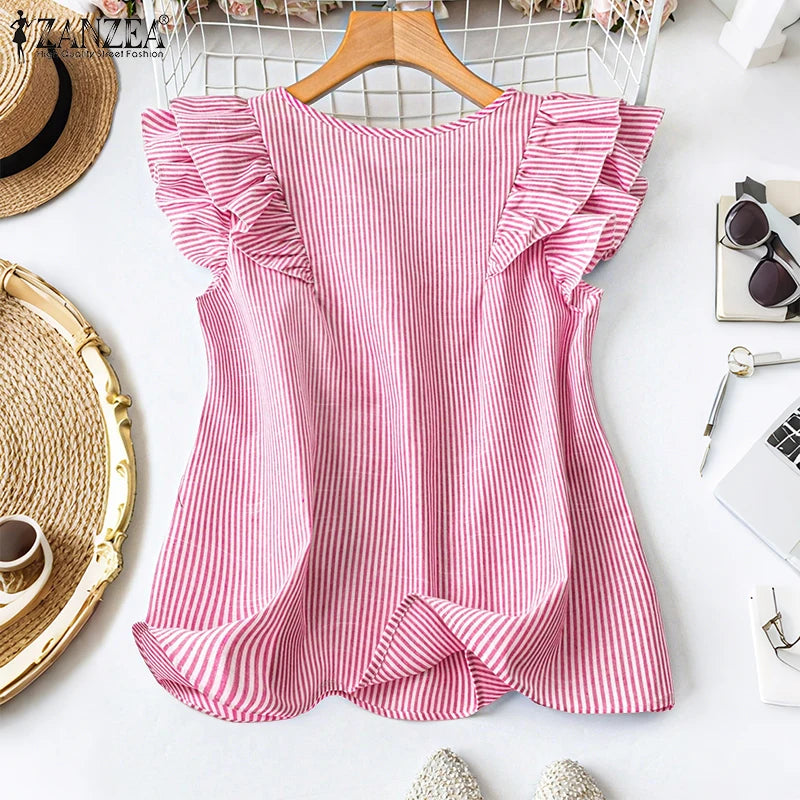 Women Striped Sleeveless V-Neck Top