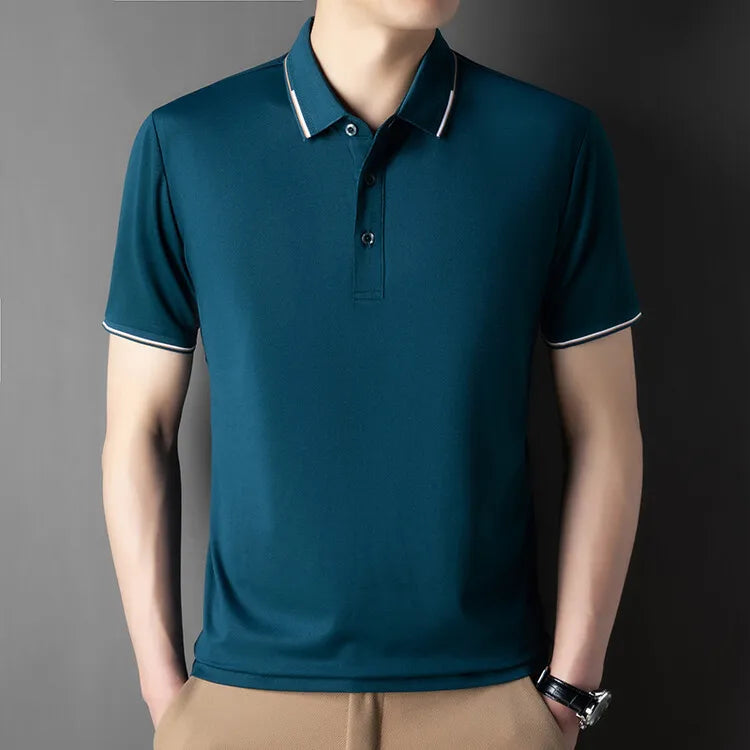Men Luxury Silk Cotton Polo Shirt