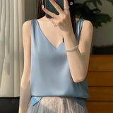 Ice Silk Satin V‑Neck Camisole Crop Top