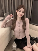 Women Cropped Floral Knit Cardigan