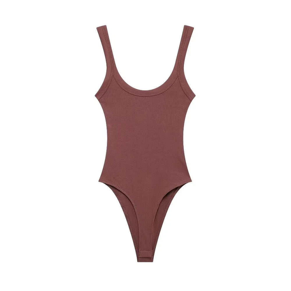 Women Ribbed Snap Button Bodysuit