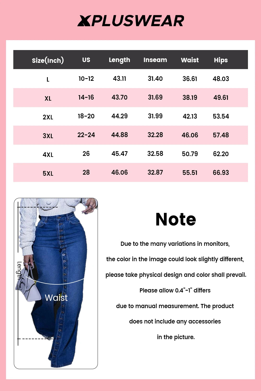Women Plus Size Button Fly Wide Leg Jeans