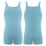 Sleeveless ribbed maternity jumpsuit in blue, ideal for casual summer wear, made of soft cotton and spandex.