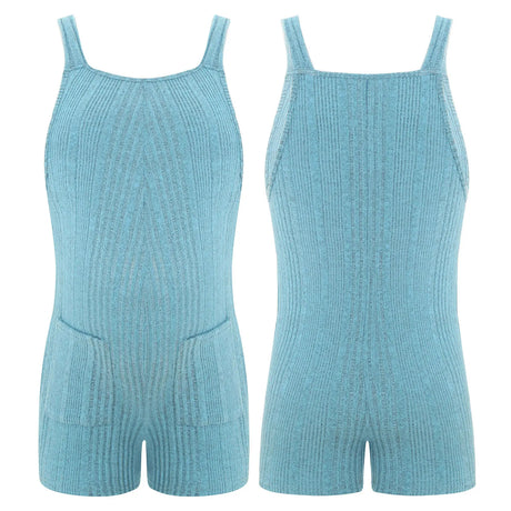 Sleeveless ribbed maternity jumpsuit in blue, ideal for casual summer wear, made of soft cotton and spandex.
