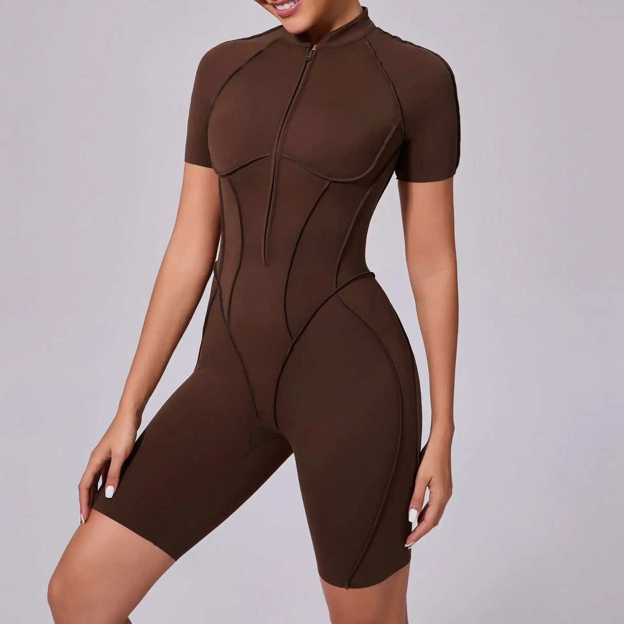 Women Sports Zipper Short Jumpsuit