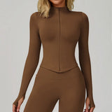 Ribbed Women's Yoga Jacket – Long Sleeve Standing Collar Fitness Top