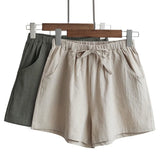 Women Cotton Linen High Waist Shorts