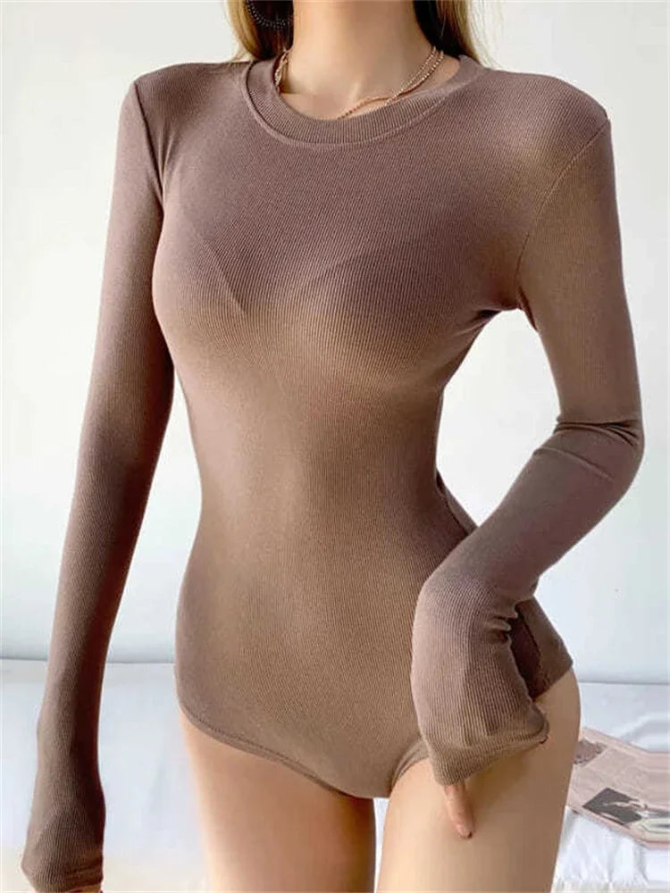 Women's Slim Fit Long Sleeve Bodysuit – Casual Streetwear Jumpsuit