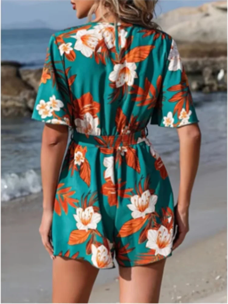 BreezyWave™ – Printed V-Neck Beach Jumpsuit (Fresh, Lightweight & Laid-Back)