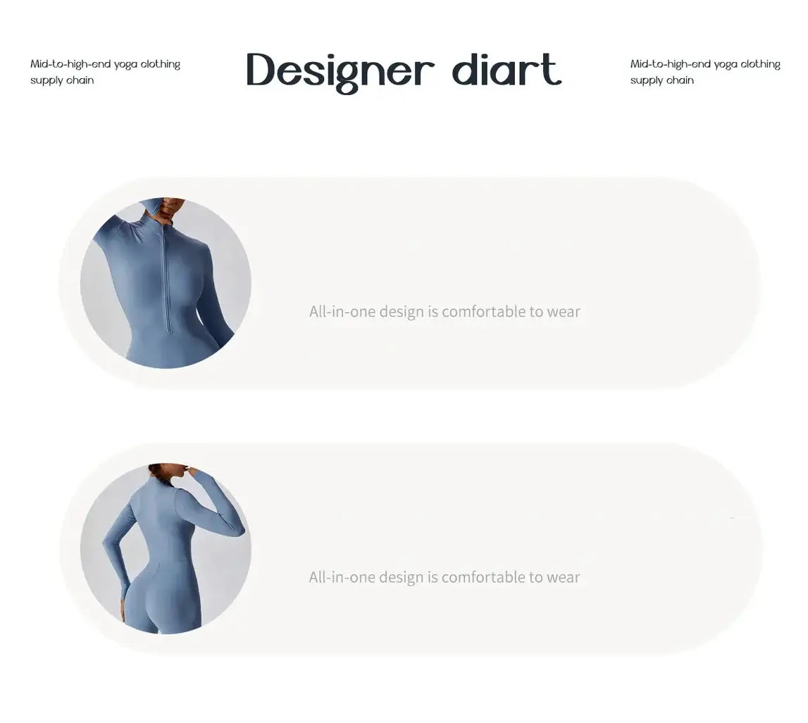 Women Fitness Zipper Long Sleeve Jumpsuit