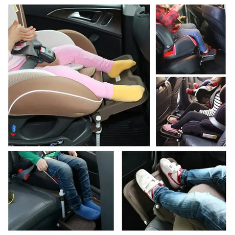 Adjustable and foldable children car safety seat for unisex, showing kids comfortably seated in various positions.