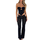 Women Lace Corset Top & Flare Leggings Set