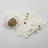 Newborn photo romper set featuring bear bonnet and teddy toy, perfect for 0-1 year baby photography.