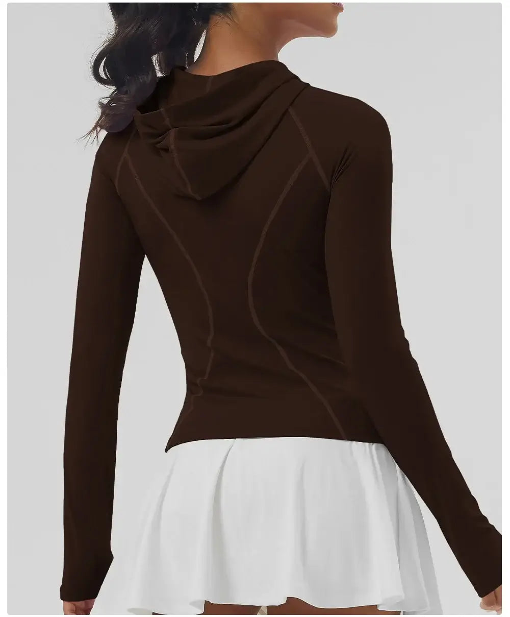 Women Slim Fit Hooded Fitness Jacket