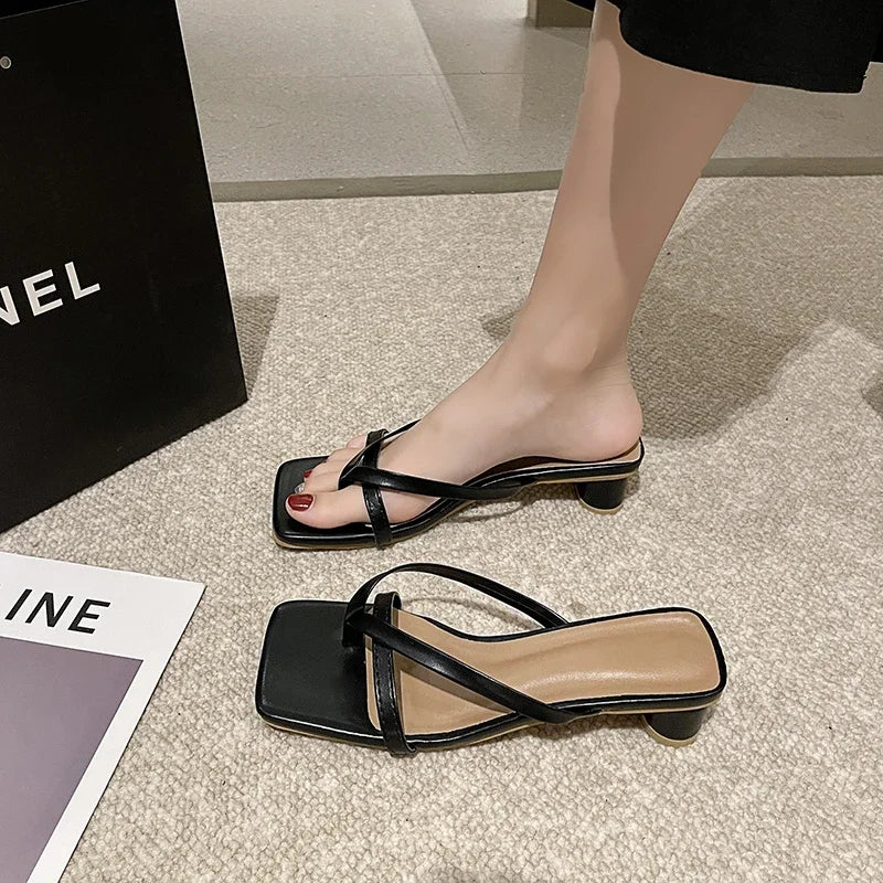 Women Summer Half-Toe Flip-Flops – Casual Mid-Heel Chunky Sandals