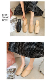 Women Mules Square Toe Flat Slippers