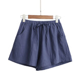 Women Cotton Linen High Waist Shorts