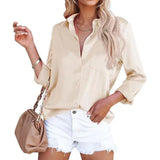 Women Long Sleeve Solid Patch Pocket Blouse