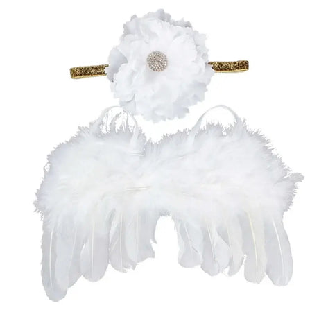 Baby angel wing costume set with gold headband for newborn photography props, ideal for photo shoots.