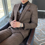 Men Plaid 3-Piece Business Suit