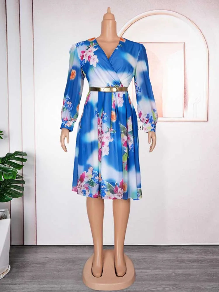 Women V-Neck Chiffon Print Dress