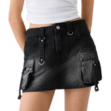 Women Denim Cargo Mini Skirt
