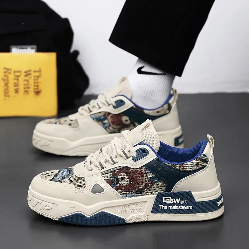 Men Breathable White Skateboard Sneakers