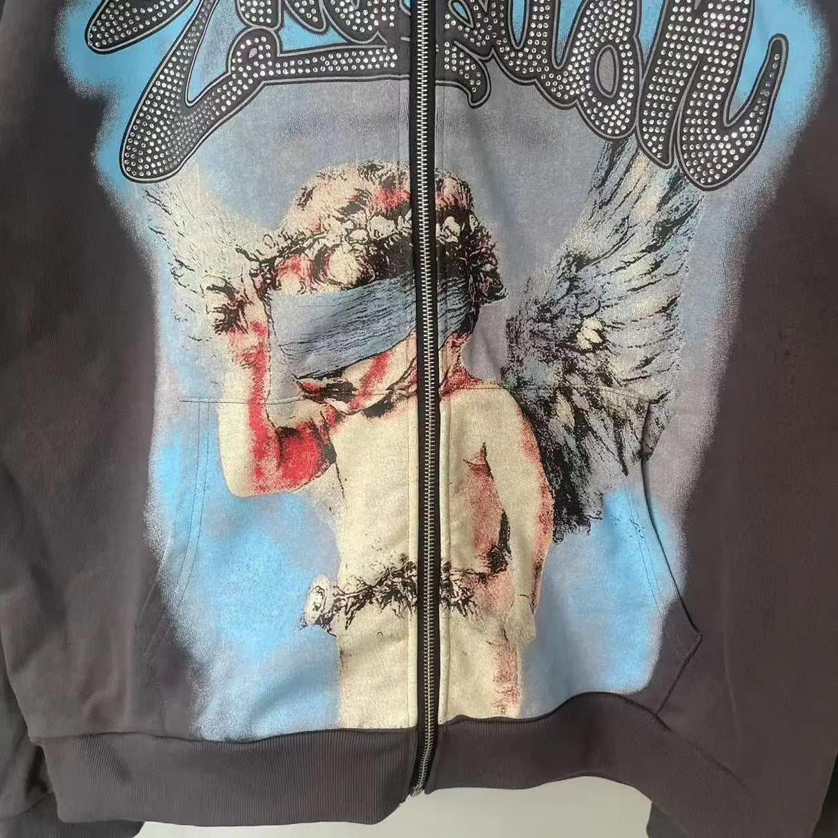 Men Rhinestone Zipper Hoodie