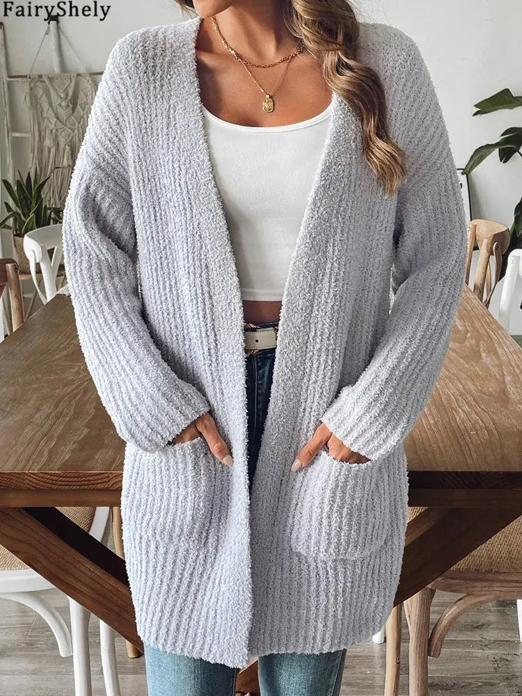 Women Long Sleeve Pocket Knit Cardigan