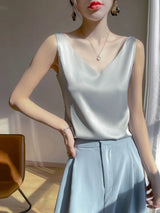 Korean Style V-Neck Solid Tank Top