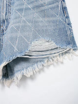 DazzleLine™ – High Waist Hot Diamond Shorts (Raw Edge, Straight Fit)