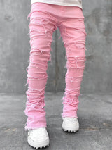 Men Patchwork Stacked Jeans