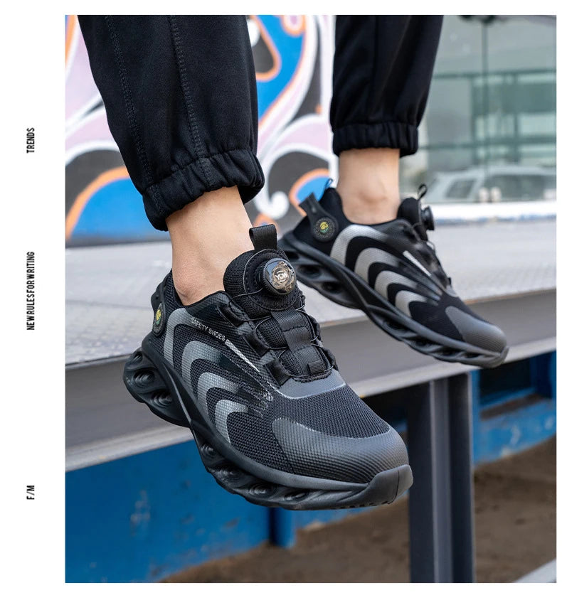 Men Lightweight Rotary Buckle Safety Shoes