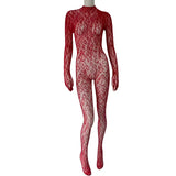Women Lace Fishnet Long Sleeve Jumpsuit