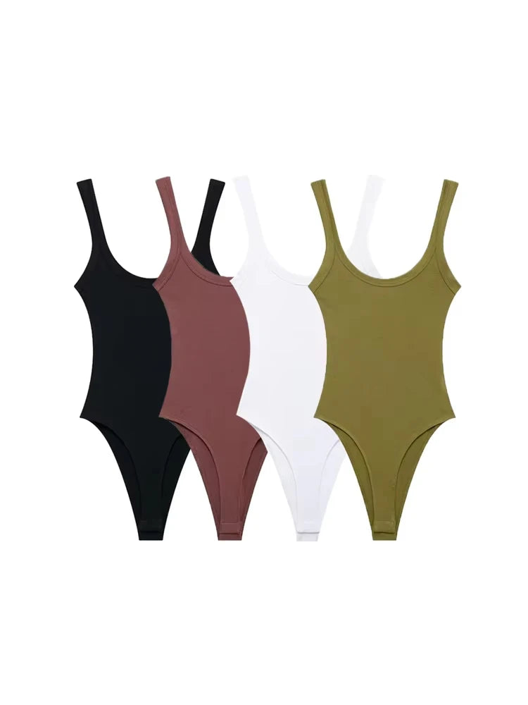 Women Ribbed Snap Button Bodysuit