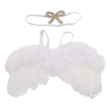 White baby angel wings with headband, perfect for newborn photography props, costumes, and photo shoots.