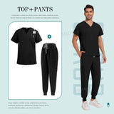 Unisex black nurse surgical scrub suit jogger set featuring breathable fabric and stylish design for medical professionals.