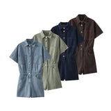 DenimPulse™ – Waist Slim Short Denim Jumpsuit (Playful, Sculpted & Trendy)