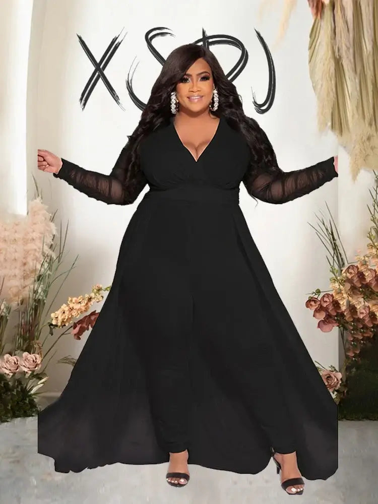 Women Mesh Lace Sleeve Pants Set