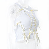 Aesthetic Bow Bandage Ribbed Crop Top