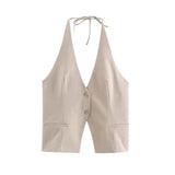 Front Button Halter Backless Camisole Tank