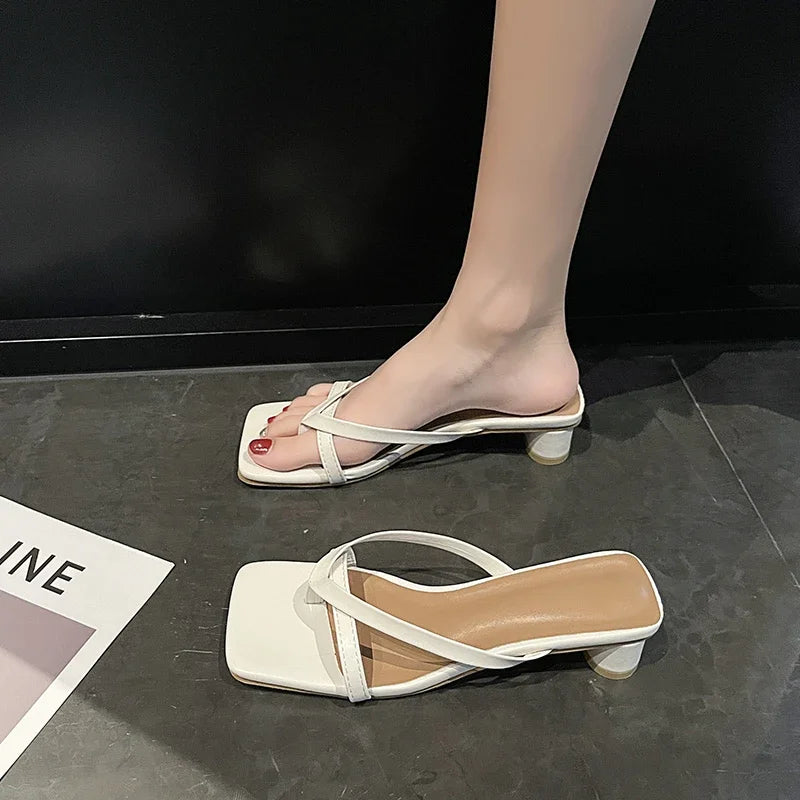 Women Summer Half-Toe Flip-Flops – Casual Mid-Heel Chunky Sandals